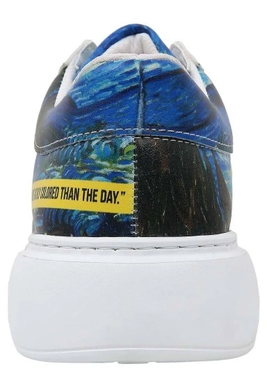 Kadın Vegan Deri Beyaz Sneakers - Vincent van Gogh The Starry Night Muse Tasarım - 