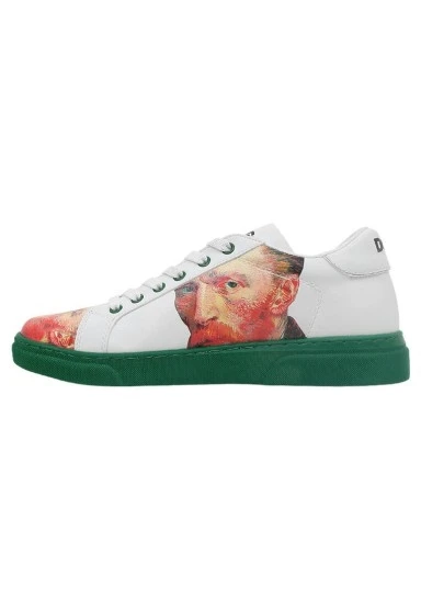 Kadın Vegan Deri Beyaz Sneakers - Vincent van Gogh Self Portrait Tasarım - 