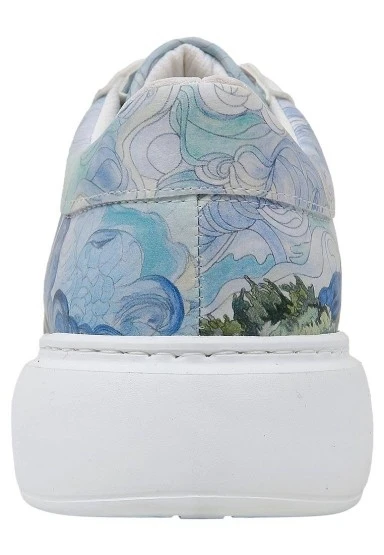 Kadın Vegan Deri Beyaz Sneakers - Vincent van Gogh A Wheat Field with Cypresses Tasarım - 