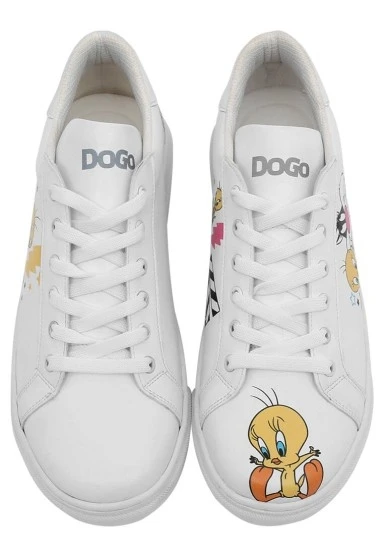 Kadın Vegan Deri Beyaz Sneakers - Best of Tweety and Sylvester Tasarım - 