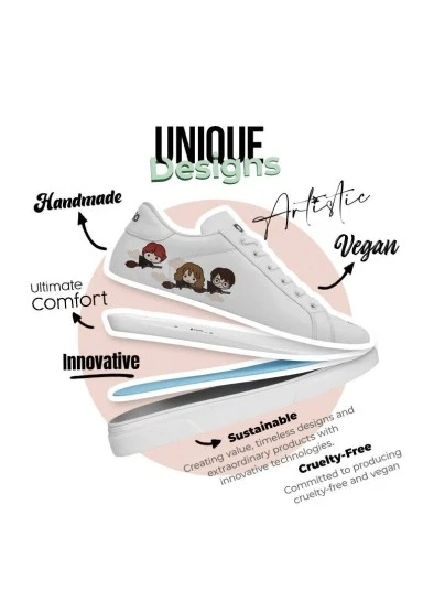 Kadın Vegan Deri Beyaz Sneakers - Friends Till Eternity Harry Potter Tasarım - 