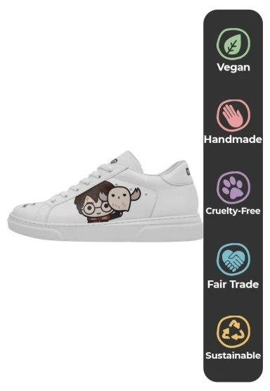 Kadın Vegan Deri Beyaz Sneakers - Friends Till Eternity Harry Potter Tasarım - 