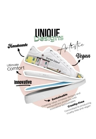 Kadın Vegan Deri Beyaz Sneakers - Burano Island Tasarım - 