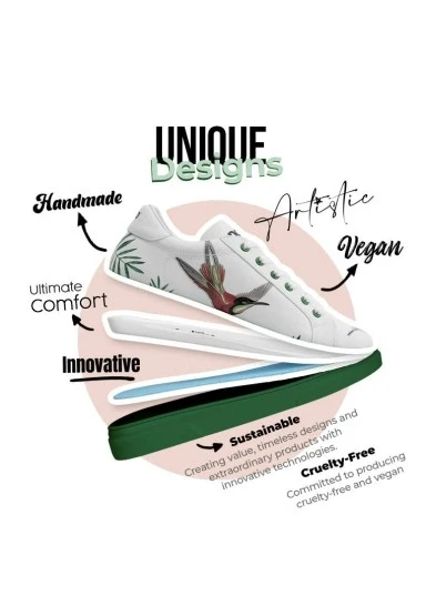 Kadın Vegan Deri Beyaz Sneakers - Soar the Sky Tasarım - 