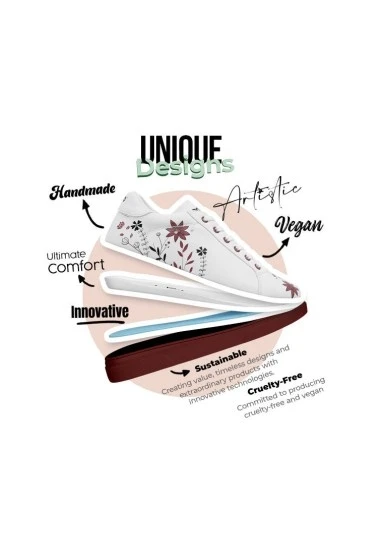 Kadın Vegan Deri Beyaz Sneakers - Spirit Animal Tasarım - 