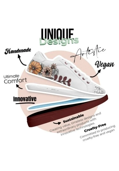 Kadın Vegan Deri Beyaz Sneakers - Magic in the Air Tasarım - 