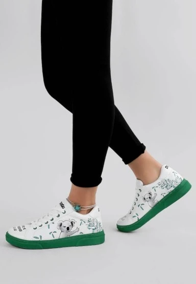 Kadın Vegan Deri Beyaz Sneakers - Koala Hug Tasarım - 