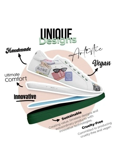 Kadın Vegan Deri Beyaz Sneakers - Ready to Travel Tasarım - 