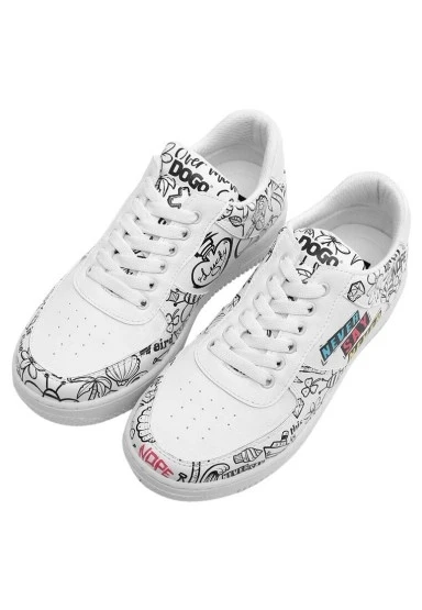Kadın Vegan Deri Beyaz Sneakers - Never Say Never Tasarım - 