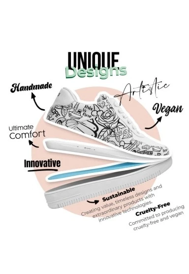 Kadın Vegan Deri Beyaz Sneakers - Never Say Never Tasarım - 