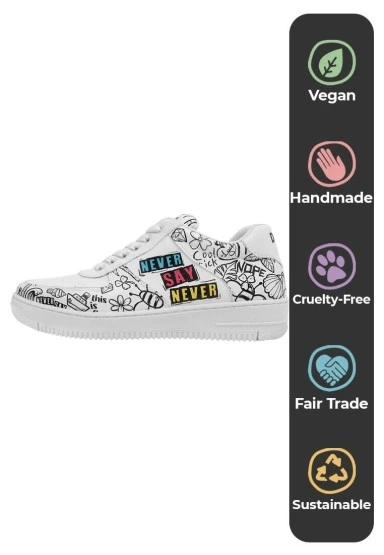 Kadın Vegan Deri Beyaz Sneakers - Never Say Never Tasarım - 