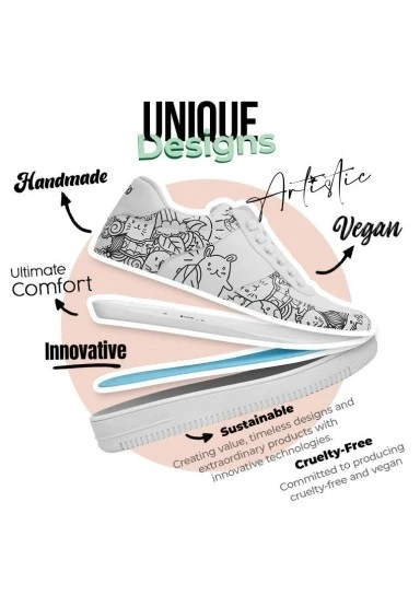 Kadın Vegan Deri Beyaz Sneakers - Bon Voyage Tasarım - 