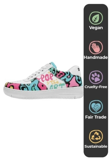 Kadın Vegan Deri Beyaz Sneakers - Pop the Art Tasarım - 