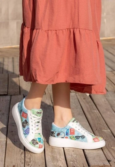 Kadın Vegan Deri Beyaz Sneakers - Ready to Travel Tasarım - 