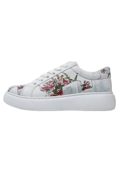 Kadın Vegan Deri Beyaz Sneakers - Paperflower Tasarım - 