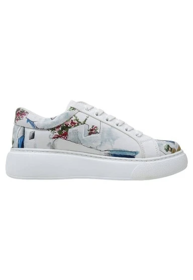 Kadın Vegan Deri Beyaz Sneakers - Paperflower Tasarım - 