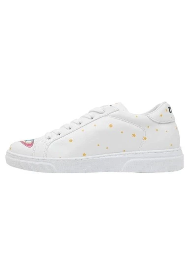 Kadın Vegan Deri Beyaz Sneakers - Cat Planets Tasarım - 