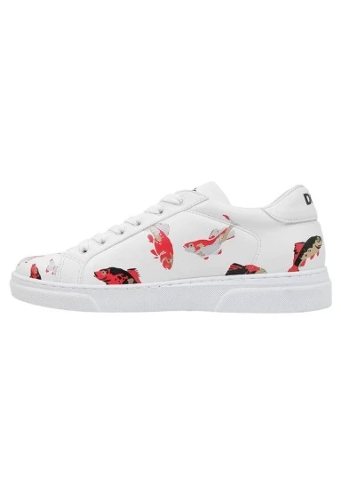 Kadın Vegan Deri Beyaz Sneakers - Koi World Tasarım - 