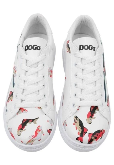 Kadın Vegan Deri Beyaz Sneakers - Koi World Tasarım - 