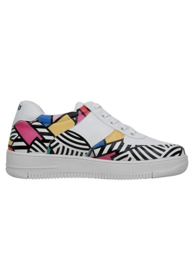 Kadın Vegan Deri Beyaz Sneakers - Painting in Harmony Tasarım - 