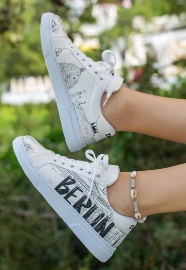 Kadın Vegan Deri Beyaz Sneakers - Berlin Tasarım - 