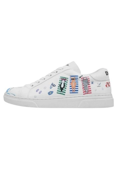 Kadın Vegan Deri Beyaz Sneakers - Cats on the Beach Tasarım - 