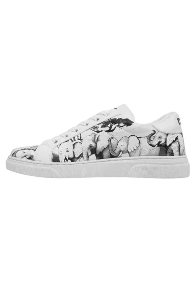 Kadın Vegan Deri Beyaz Sneakers - Sunset Animals Tasarım - 