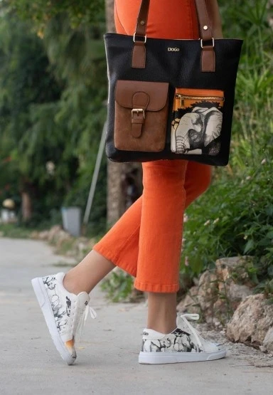 Kadın Vegan Deri Beyaz Sneakers - Sunset Animals Tasarım - 