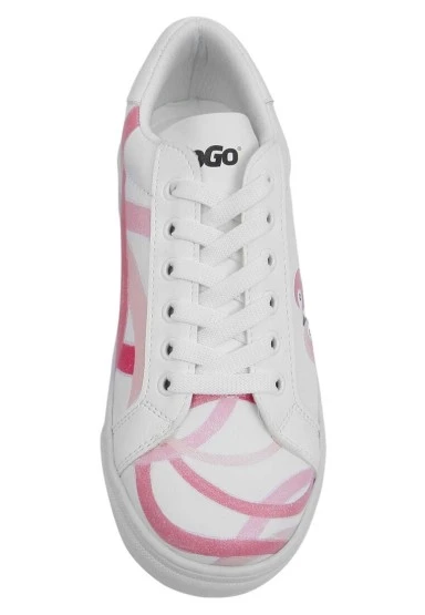 Kadın Vegan Deri Beyaz Sneakers - Pink Paradise Tasarım - 