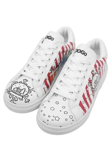 Kadın Vegan Deri Beyaz Sneakers - Days Till Christmas Tasarım - 