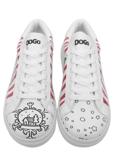 Kadın Vegan Deri Beyaz Sneakers - Days Till Christmas Tasarım - 