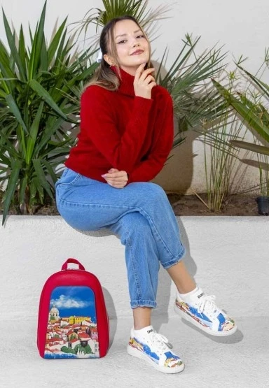 Kadın Vegan Deri Beyaz Sneakers - On the Roofs Tasarım - 