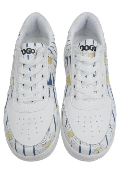 Kadın Vegan Deri Beyaz Sneakers - Daisy Stripes Tasarım - 