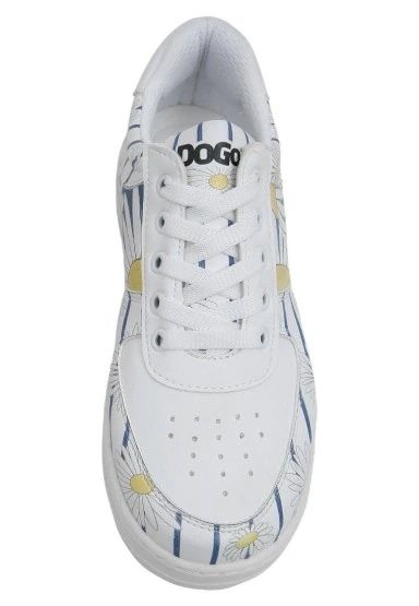 Kadın Vegan Deri Beyaz Sneakers - Daisy Stripes Tasarım - 