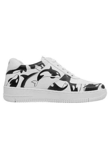 Kadın Vegan Deri Beyaz Sneakers - Flowing Orca Tasarım - 