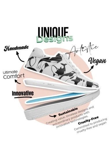 Kadın Vegan Deri Beyaz Sneakers - Flowing Orca Tasarım - 