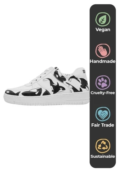 Kadın Vegan Deri Beyaz Sneakers - Flowing Orca Tasarım - 
