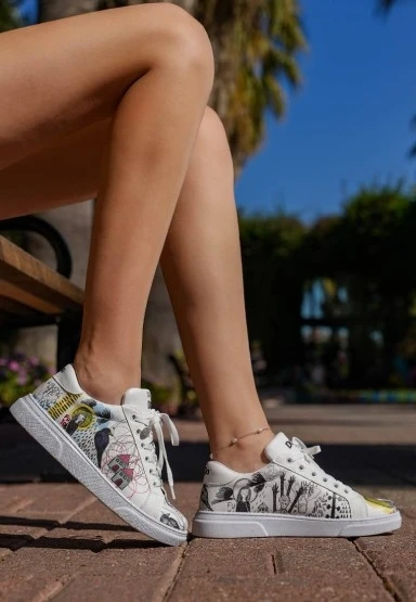 Kadın Vegan Deri Beyaz Sneakers - I was here Tasarım - 