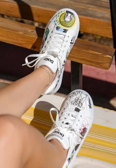 Kadın Vegan Deri Beyaz Sneakers - I was here Tasarım - 