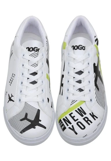 Kadın Vegan Deri Beyaz Sneakers - New York Ticket Tasarım - 