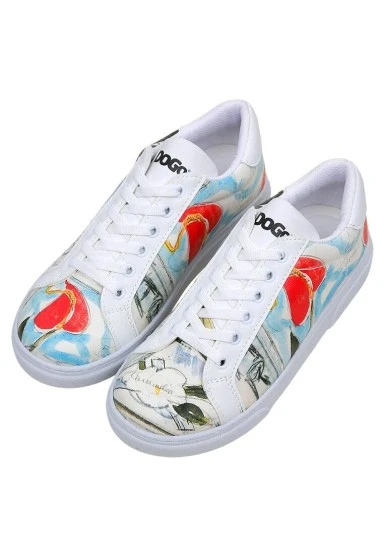 Kadın Vegan Deri Beyaz Sneakers - Hartley's Flower Tasarım - 