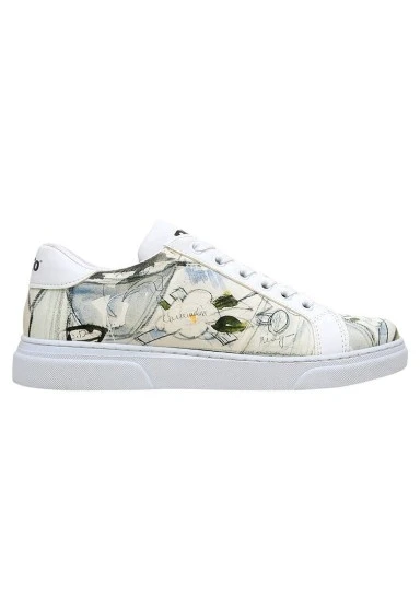 Kadın Vegan Deri Beyaz Sneakers - Hartley's Flower Tasarım - 