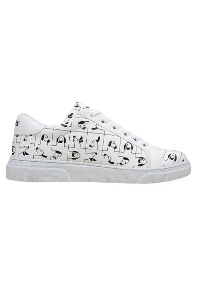 Kadın Vegan Deri Beyaz Sneakers - I Woof You Tasarım - 