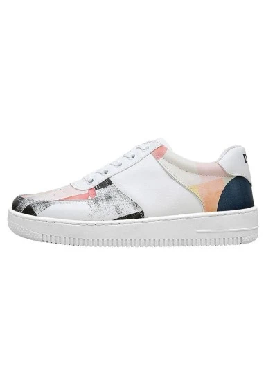 Kadın Vegan Deri Beyaz Sneakers - Geometric Shapes Tasarım - 