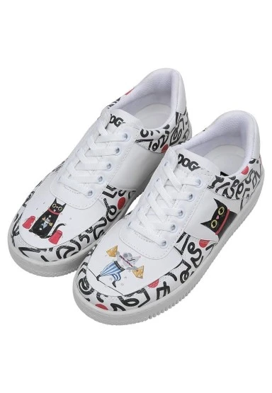 Kadın Vegan Deri Beyaz Sneakers - Cat and Mouse Tasarım - 
