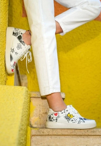 Kadın Vegan Deri Beyaz Sneakers - Icon Tasarım - 