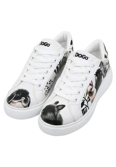 Kadın Vegan Deri Beyaz Sneakers - Fluffy Tasarım - 