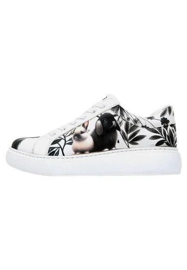 Kadın Vegan Deri Beyaz Sneakers - Fluffy Tasarım - 