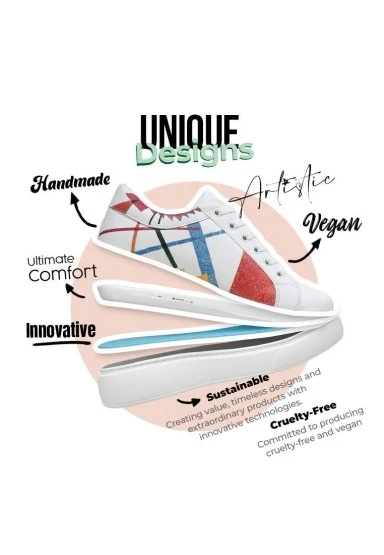 Kadın Vegan Deri Beyaz Sneakers - Crash of Neuron Tasarım - 