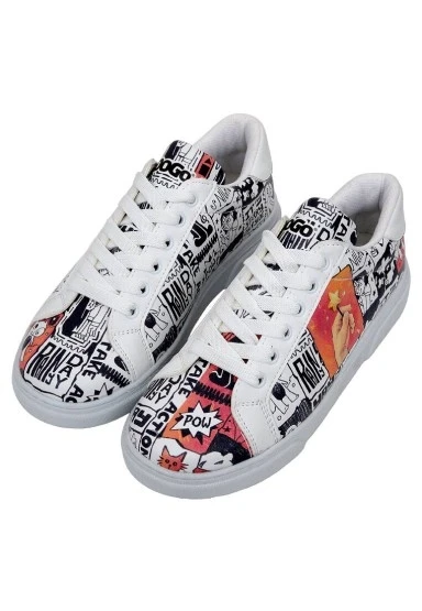 Kadın Vegan Deri Beyaz Sneakers - Star Girl Tasarım - 